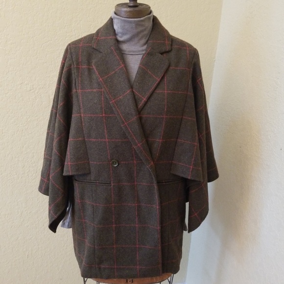 BCBG Windowpane cloak blazer coat, Olive Green, S - Picture 6 of 9